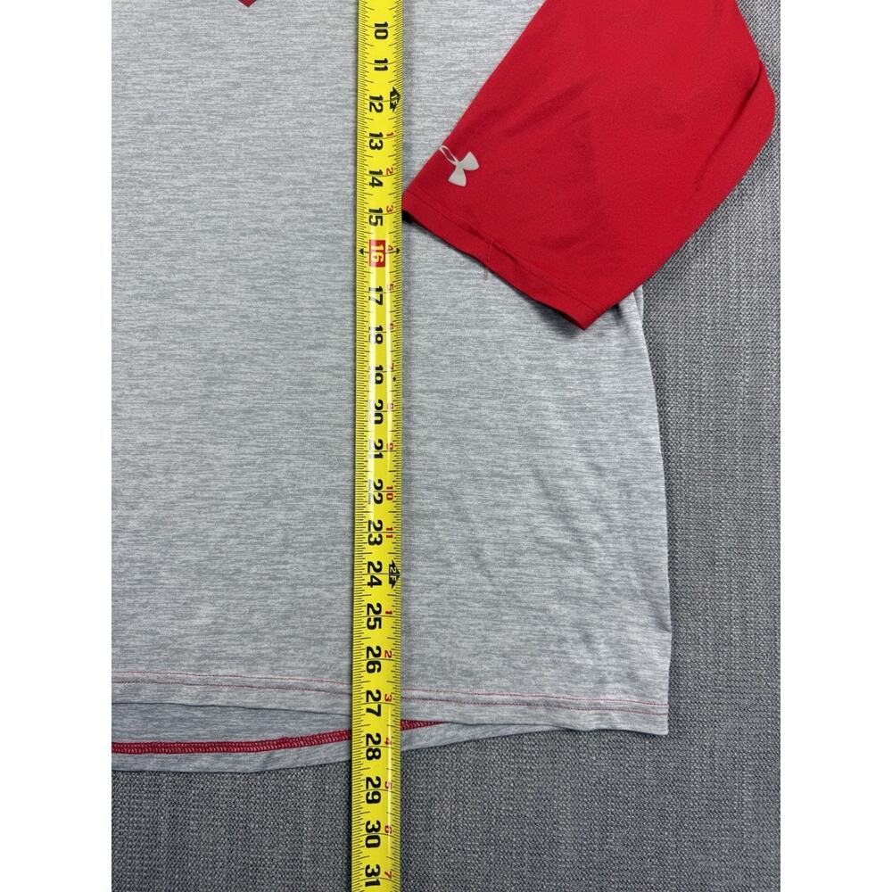 Under Armour Baseball HeatGear 3/4 Sleeve Raglan Shirt Gray Red Men’s XL Tee - Picture 5 of 6